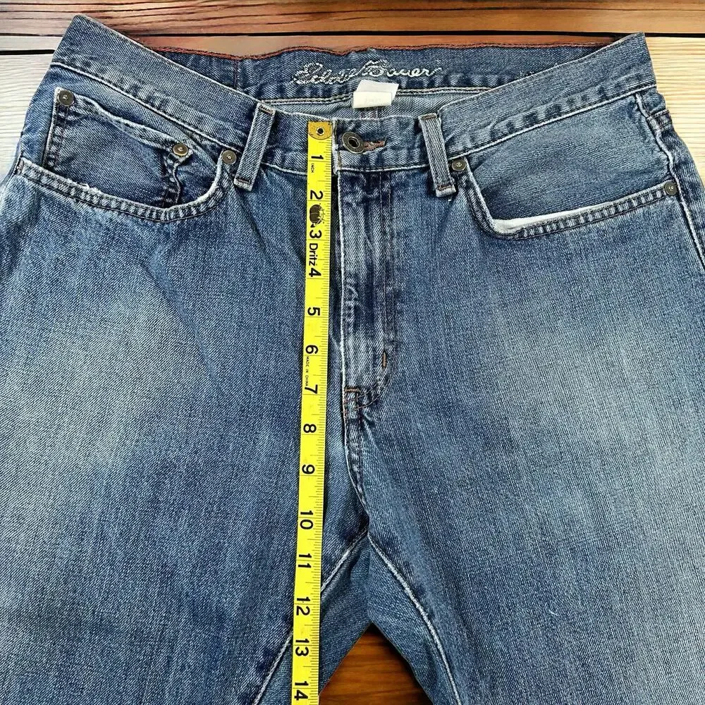 Eddie Bauer Men Jeans Size 33x32 Straight Blue Distressed Hems Classic Denim
